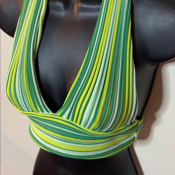 Beginning boutique Striped Green Halter Top size 4 tie back y2k stretchy - Picture 2 of 5